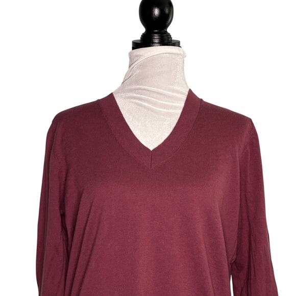 Massimo Dutti V-Neck Wool Silk Sweater Burgundy Size Large - Picture 2 of 11